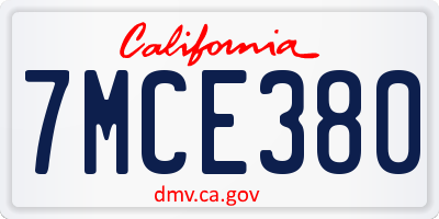 CA license plate 7MCE380