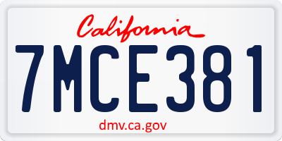 CA license plate 7MCE381