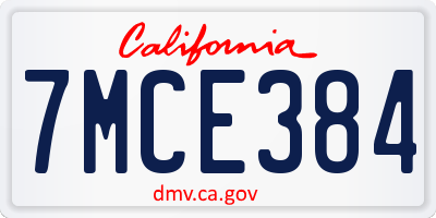 CA license plate 7MCE384
