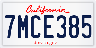 CA license plate 7MCE385