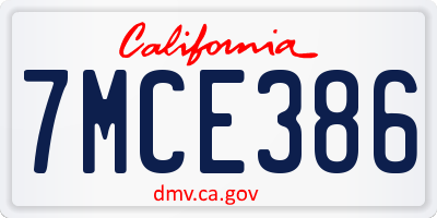 CA license plate 7MCE386