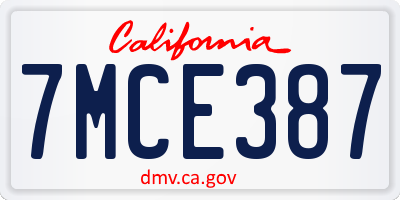 CA license plate 7MCE387