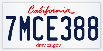 CA license plate 7MCE388