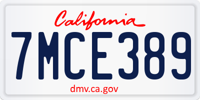 CA license plate 7MCE389