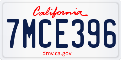 CA license plate 7MCE396