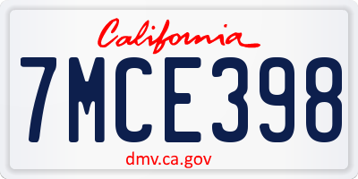 CA license plate 7MCE398