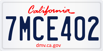 CA license plate 7MCE402