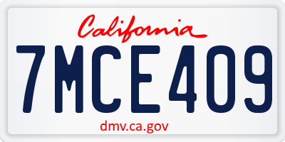CA license plate 7MCE409