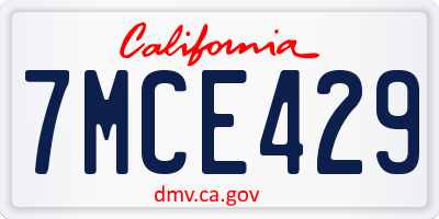 CA license plate 7MCE429