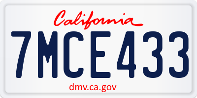 CA license plate 7MCE433
