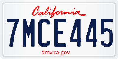 CA license plate 7MCE445