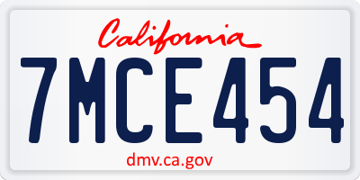 CA license plate 7MCE454