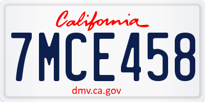 CA license plate 7MCE458