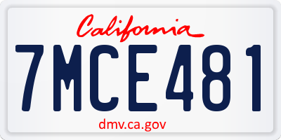 CA license plate 7MCE481