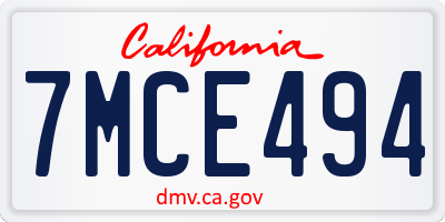 CA license plate 7MCE494