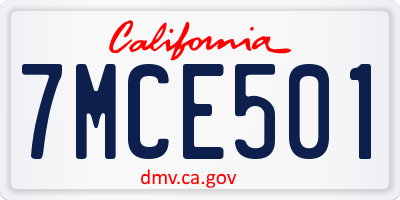 CA license plate 7MCE501