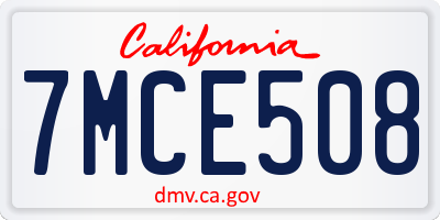 CA license plate 7MCE508