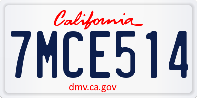 CA license plate 7MCE514