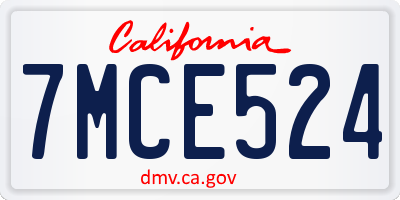 CA license plate 7MCE524