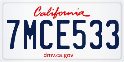 CA license plate 7MCE533