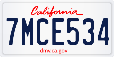 CA license plate 7MCE534