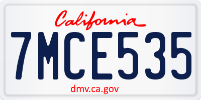 CA license plate 7MCE535