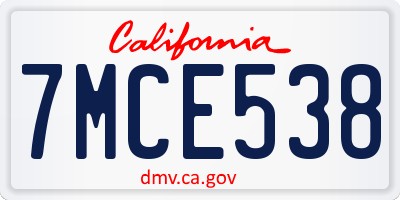 CA license plate 7MCE538