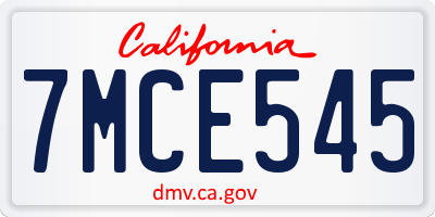 CA license plate 7MCE545