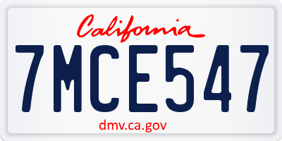 CA license plate 7MCE547