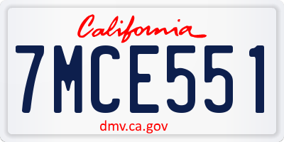 CA license plate 7MCE551