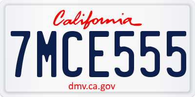 CA license plate 7MCE555