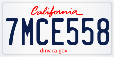 CA license plate 7MCE558