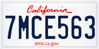 CA license plate 7MCE563