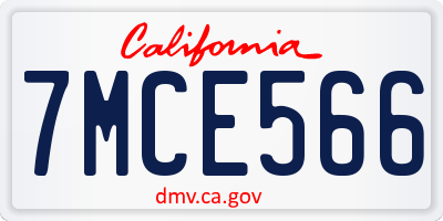 CA license plate 7MCE566
