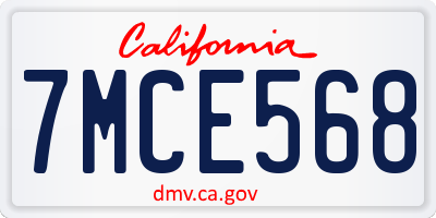 CA license plate 7MCE568
