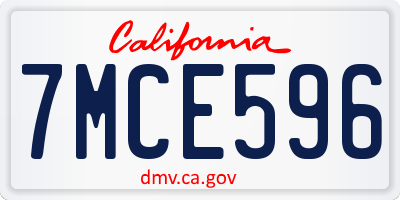 CA license plate 7MCE596