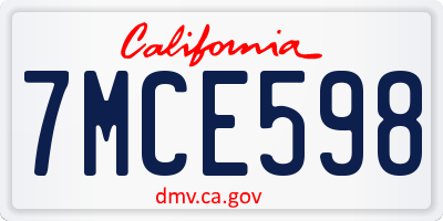 CA license plate 7MCE598