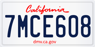 CA license plate 7MCE608