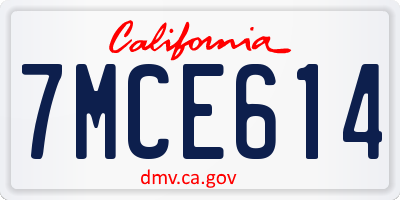CA license plate 7MCE614