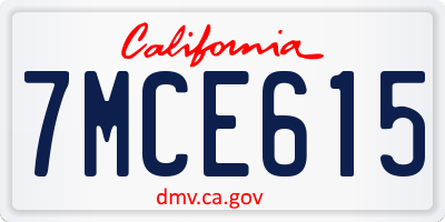 CA license plate 7MCE615