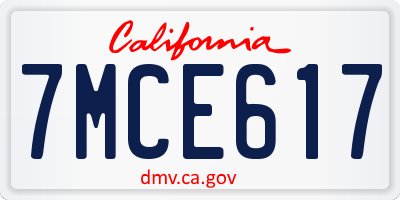 CA license plate 7MCE617