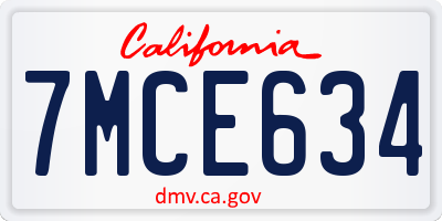 CA license plate 7MCE634