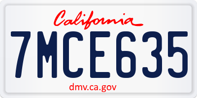 CA license plate 7MCE635