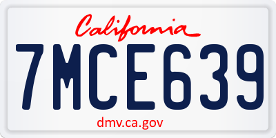 CA license plate 7MCE639