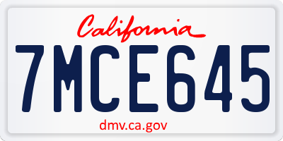 CA license plate 7MCE645