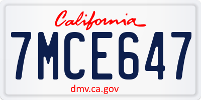 CA license plate 7MCE647