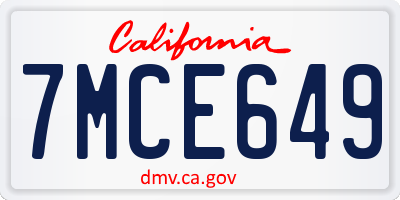 CA license plate 7MCE649
