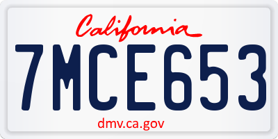 CA license plate 7MCE653