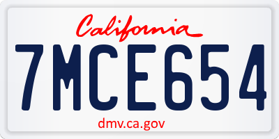 CA license plate 7MCE654