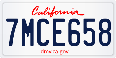 CA license plate 7MCE658
